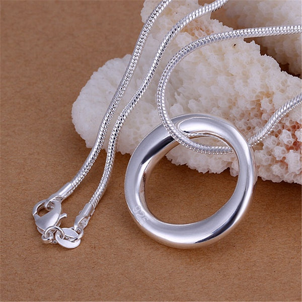 P049 Wholesale Free shipping retro fashion silver color jewelry charm women O-shaped pendant necklace Kinsle