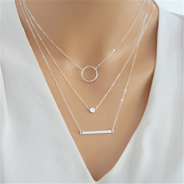 2019 Fashion Maxi Statement Multilayer Necklace Multi-element Metal Rod Circles Geometric Round Chokers Necklaces Women Jewelry