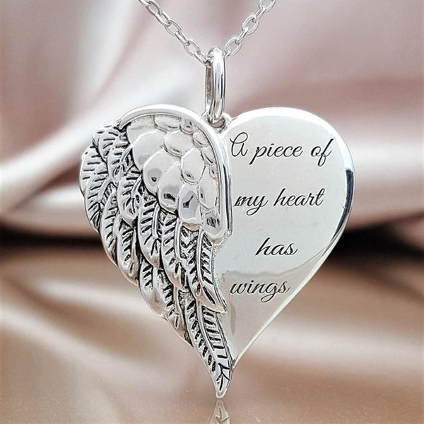 Letter A Piece of My Heart Has Wings Elegant Whisper In My Heart Angel Necklace for Women Family Lover Jewelry Gifts