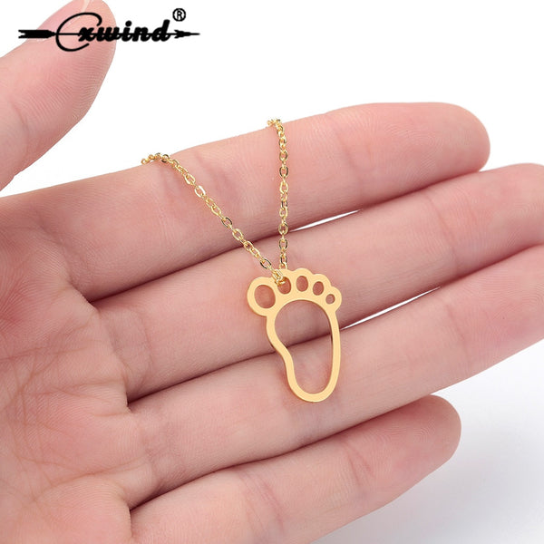 Cxwind Stainless Steel Child Feet Pendants Necklaces Mom Baby Monther's Day Gift Geometric Foot Necklace Charm Chain Jewelry