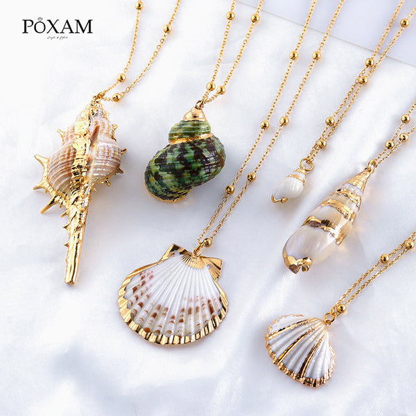 POXAM 2019 Fashion Hot Bohemian Seashell Necklaces for Women Man Summer Beach Natural Conch Shell Pendant Choker Chain jewelry