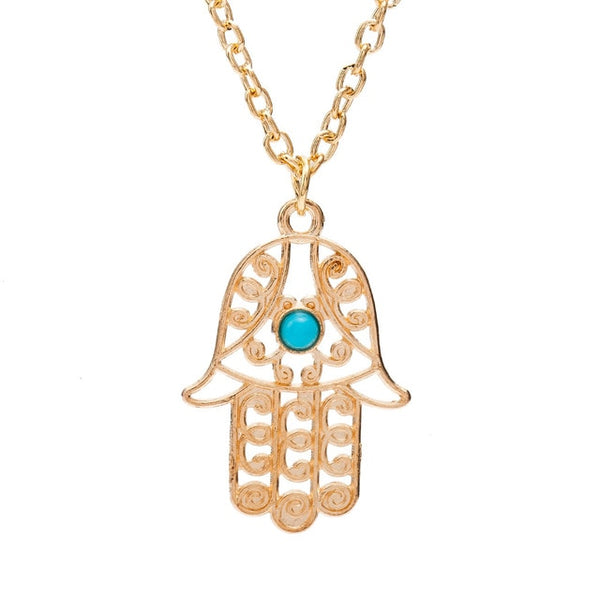 Vintage The Hand of Fatima Hamsa Necklace Jewelry Metal Chain Palm Statement Pendants Necklace Fashion for Women Gifts