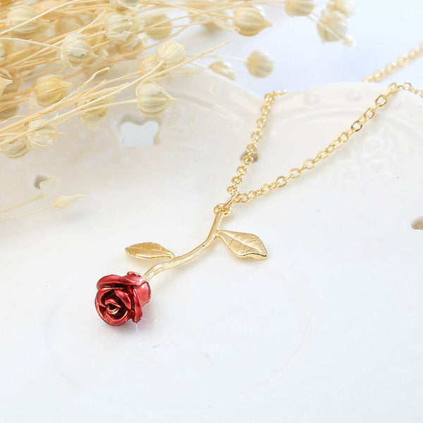 Trendy Red Rose Pendant Necklace Women Jewelry Choker Necklace Chain Women Collier Femme Boho Necklaces Collar Gold Women Gifts