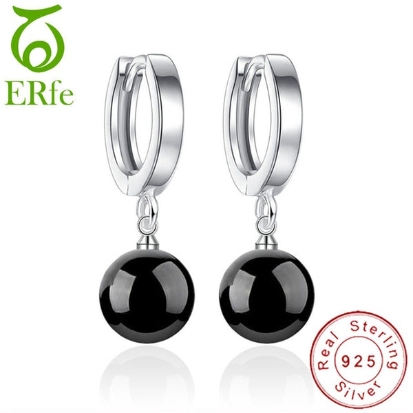 2019 Minimalism Nautral Red Black Agate Earrings Hanging Girls Real Pure Sterling Silver 925 Disco Ball Earnings SE011