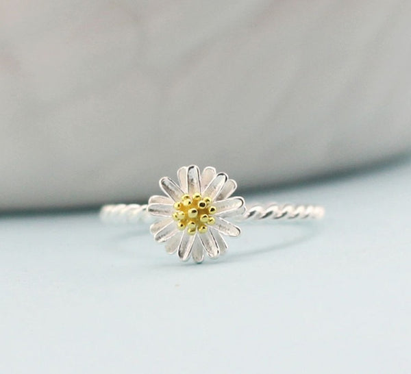 New arrival silver plated ring for women Daisy flower wedding ring Chrysanthemum engagement jewelry Adjustable size dropshipping