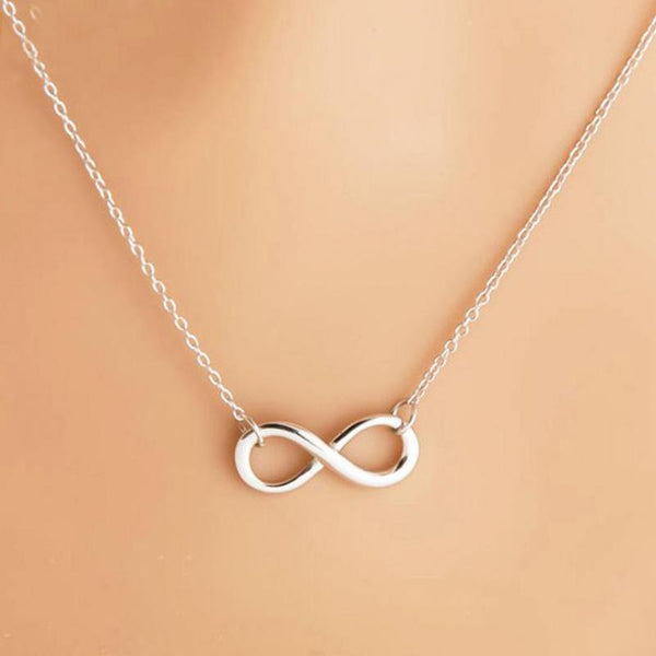 Simple Design Necklace For Women Silver Infinity Figure 8 Necklace Pendant Hammered Link Necklaces Collier Gift Jewelry Bijoux