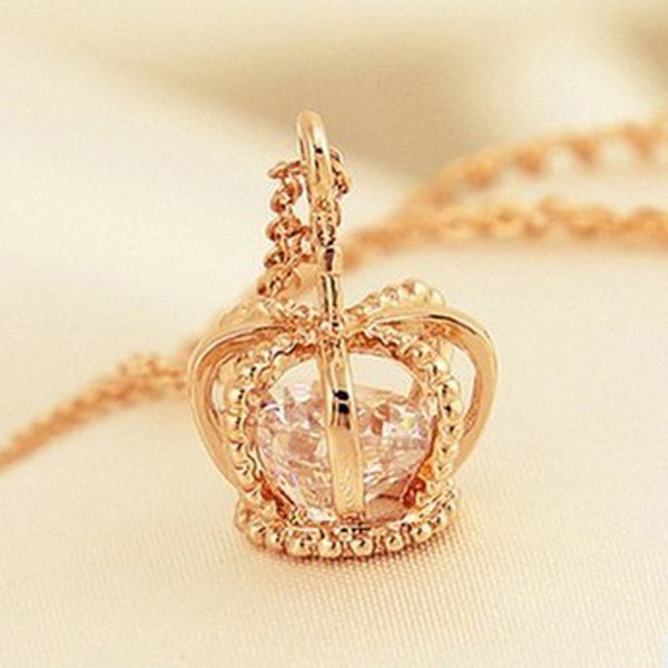 2018  Crown Pendant Necklace Rose Gold Color Fashion Women Crystal Wedding choker necklace Jewelry for Lady Gifts bijoux