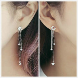 Elegant S925 Sterling Silver Drop dangle Earnings Three Lines Long Tassel Stars Moon Crystal Earring for Women Jewelry Girl Gift