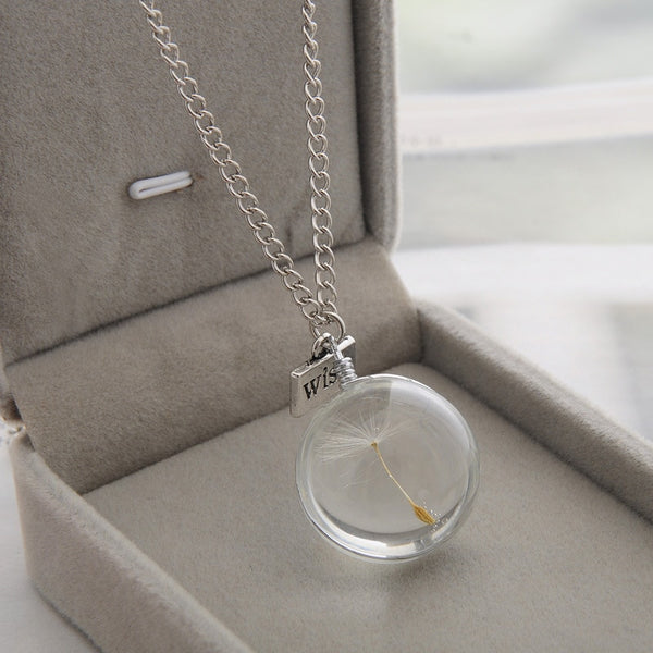 QIHE JEWELRY Dandelion necklace Glass Round Oval Wish Pendant Necklace Women jewelry Dandelion jewelry