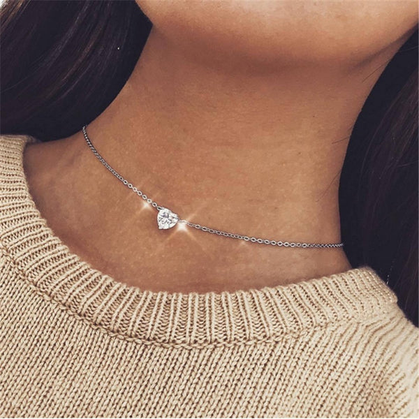 2018 Trendy Chains Crystal Pendant Chokers Necklaces Women Crystal Heart Gold Personalized Necklace Silver Plated Jewelry Gifts