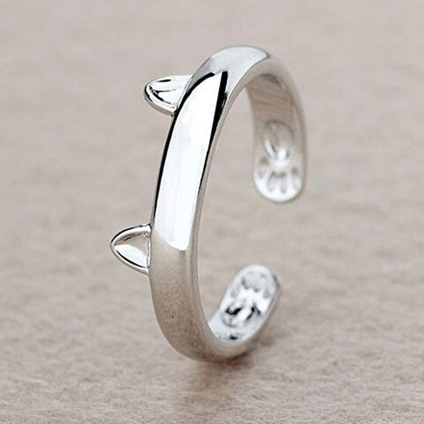 Silver Plated Cat Ear Ring Design Cute Fashion Jewelry Cat Ring For Women and Girl Gifts Adjustable charms Anel GSZR0064