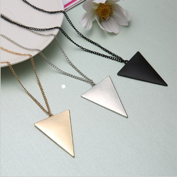 KISS WIFE 2018 Black Gold Silver Jewelry Female Punk Triangle Simple Retro Long Sweater Chain Necklace A Direct Sale