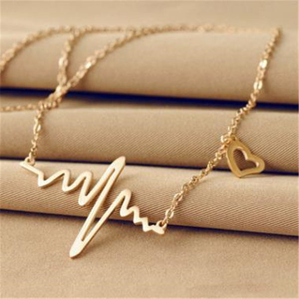 Gold Color Chain Heart Pendant Necklace Women Titanium Steel Heartbeat Necklace Silver Female Choker Necklaces Jewelry Girl Gift