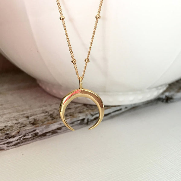 Statement Gold Horn Necklace, maxi Long Crescent Moon Necklace,Double Horn Necklace For Women Charm Jewelry XL257