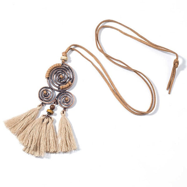 Women's vintage long tassel pendant necklace Bohemian ethnic geometric fringed leather rope chain necklaces Charm jewelry 2019
