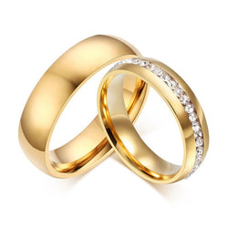 LETAPI 2019 New Fashion Gold color Stainless Steel Wedding Bands Shiny Crystal Ring for Female Male Jewelry 6mm Engagement Ring