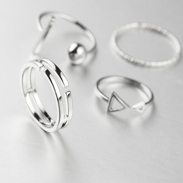 New Fashion 4 Pcs/Set Korean Style Rings Simple Joker Metal Finger Ring Silver Color Adjustable For Women Gift Ring set