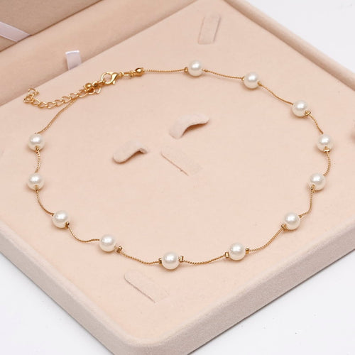 2019 Simulated Pearl Necklace Top Quality Anti-Allergy Wholesale Gold Color Statement Necklace Chain Wholesale Pearl Jewelry