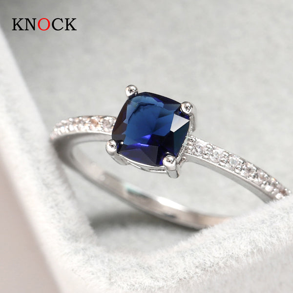 KNOCK high quality Many color Sky Blue Stone Ring Wedding Engagement Gift Luxury Inlaid Stone Ring