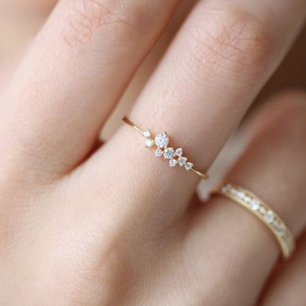 2019 New Fashion Women Rings Lady Elegant Simple Rhinestone Crystal Wedding Bridal Ring Gold Lover Rings Jewelry Gift